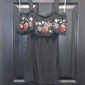 Black Embroidered Off The Shoulder Tank